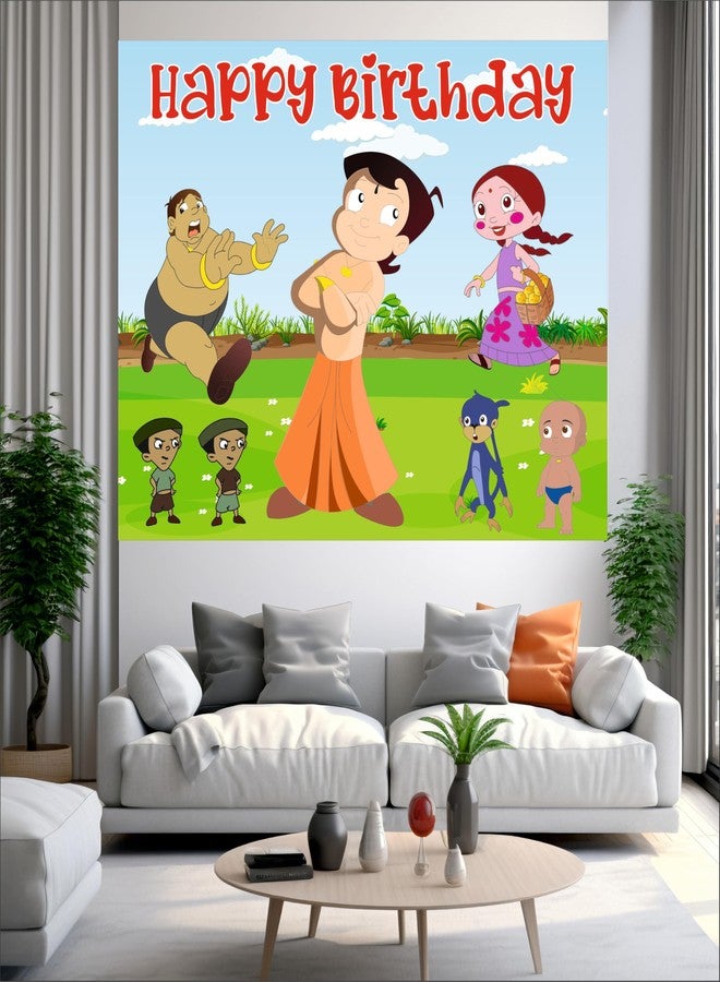 Party Baazaar Chhota Bheem Birthday Backdrop 5x4 Ft | Backdrops for Decoration | Birthday Decoration Backdrop | Banner for Kids Theme Party - Image 2
